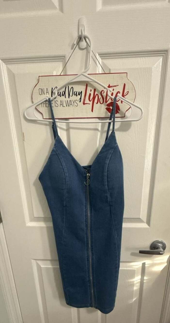 Iris Denim Mini Dress Size M Front Zip Blue